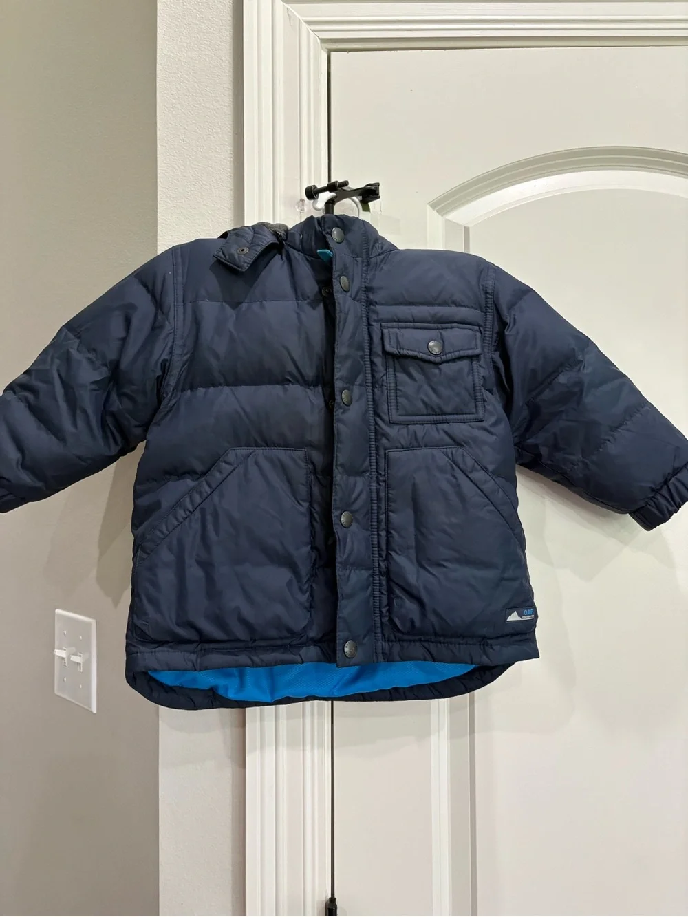 Gap baby navy blue hooded puffer jacket fleece lining boys 2 years GUC